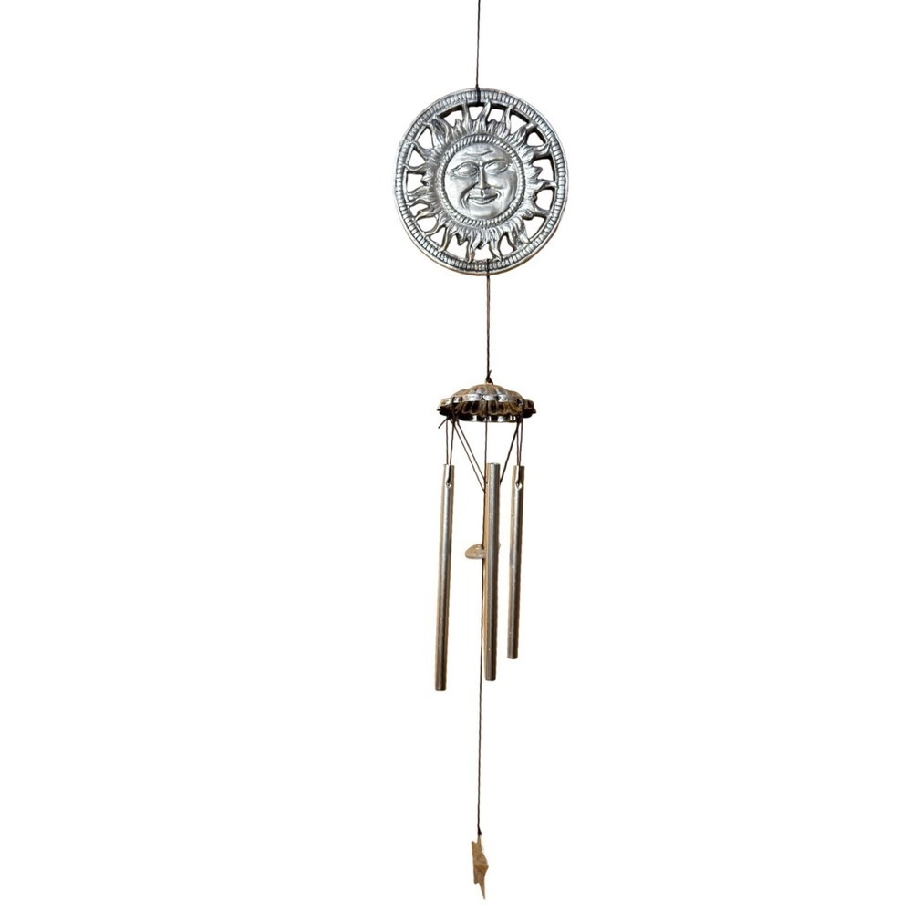 Vintage Celestial Sun Face Wind Chime Silver Celestial Star Garden Outdoor Decor